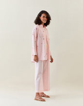 Pink  botanical print cotton linen shirt