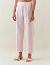 Pink striped cotton pull up  pant with scalloped net hem