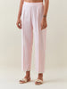 Pink striped cotton pull up  pant with scalloped net hem