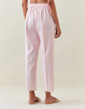 Pink striped cotton pull up  pant with scalloped net hem