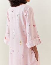 Pink botanical print cotton linen tunic with pocket