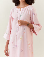 Pink botanical print cotton linen tunic with pocket