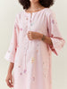 Pink botanical print cotton linen tunic with pocket