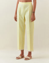 Yellow striped cotton pull up  pant with scalloped net hem