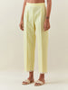 Yellow striped cotton pull up  pant with scalloped net hem