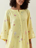 Yellow botanical print cotton linen tunic with pocket