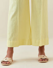 Yellow striped cotton broad hem pull up pant