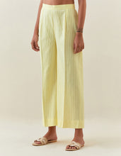 Yellow striped cotton broad hem pull up pant