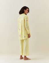 Yellow botanical print cotton linen shirt