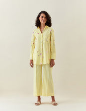 Yellow botanical print cotton linen shirt