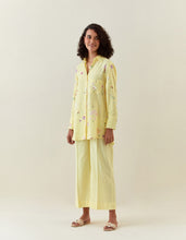 Yellow botanical print cotton linen shirt