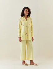 Yellow botanical print cotton linen shirt