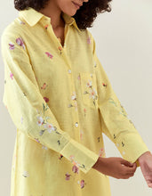 Yellow botanical print cotton linen shirt
