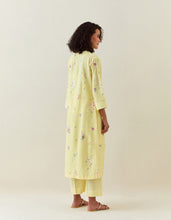 Yellow botanical print front open cotton linen jacket