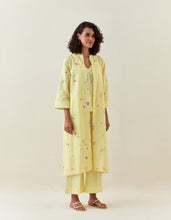 Yellow botanical print front open cotton linen jacket
