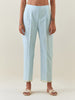 Blue striped cotton pull up  pant with scalloped net hem