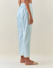 Blue striped cotton pull up  pant with scalloped net hem