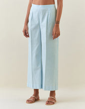 Blue striped cotton broad hem pull up pant