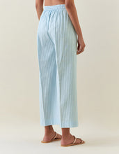 Blue striped cotton broad hem pull up pant