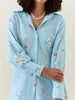 Blue botanical print cotton linen shirt