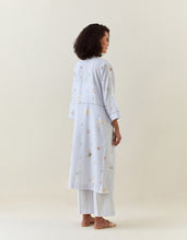 Lavender botanical print front open cotton linen jacket