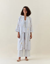Lavender botanical print front open cotton linen jacket