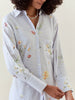 Lavender botanical print cotton linen shirt