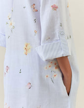 Lavender botanical print cotton linen tunic with pocket