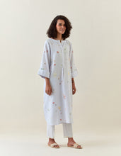 Lavender botanical print cotton linen tunic with pocket