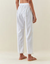 White striped cotton pull up  pant with scalloped net hem