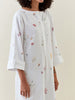 White botanical print cotton linen tunic with pocket