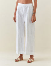 white  striped cotton broad hem pull up pant