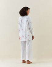 White botanical print cotton linen shirt