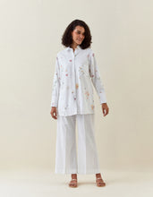White botanical print cotton linen shirt