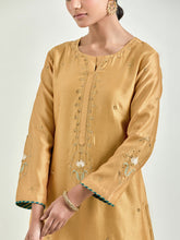 Mustard hand embroidered silk chanderi kurta with gota