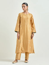 Mustard hand embroidered silk chanderi kurta with gota
