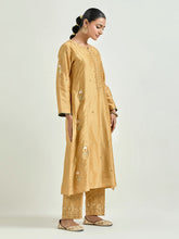 Mustard hand embroidered silk chanderi kurta with gota