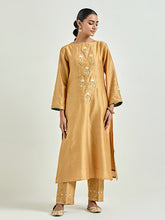 Mustard hand embroidered silk chanderi kurta with gota