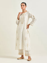 Off white hand embroidered silk chanderi kurta with gota