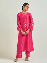 Fuchsia hand embroidered kurta set