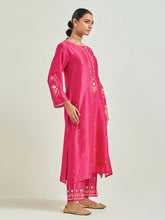 Fuchsia hand embroidered silk chanderi kurta with gota