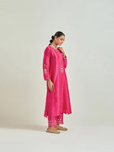 Fuchsia hand embroidered kurta set