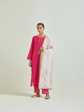 Fuchsia hand embroidered silk chanderi kurta with gota