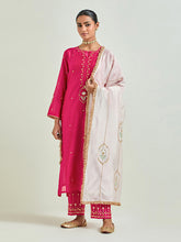 Light Pink Silk Chanderi hand embroidered dupatta