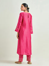 Fuchsia hand embroidered silk chanderi kurta with gota