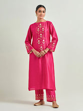 Fuchsia hand embroidered kurta set