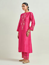 Fuchsia hand embroidered kurta set