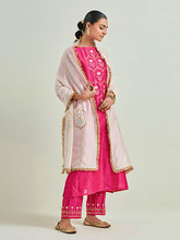 Fuchsia hand embroidered silk chanderi kurta with gota