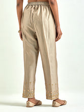 Brown Silk Chanderi palazzo with embroidered hem