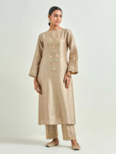 Brown hand embroidered silk chanderi kurta with gota